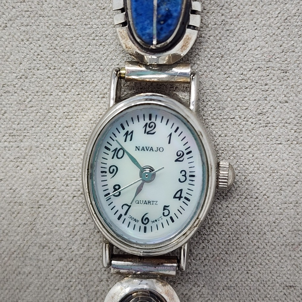 Vintage Lapis Inlay Oval Sterling Silver Expandable Women's Navajo‎ Quartz Watch - Picture 2 of 14